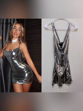 Silver Metallic Mini Dress